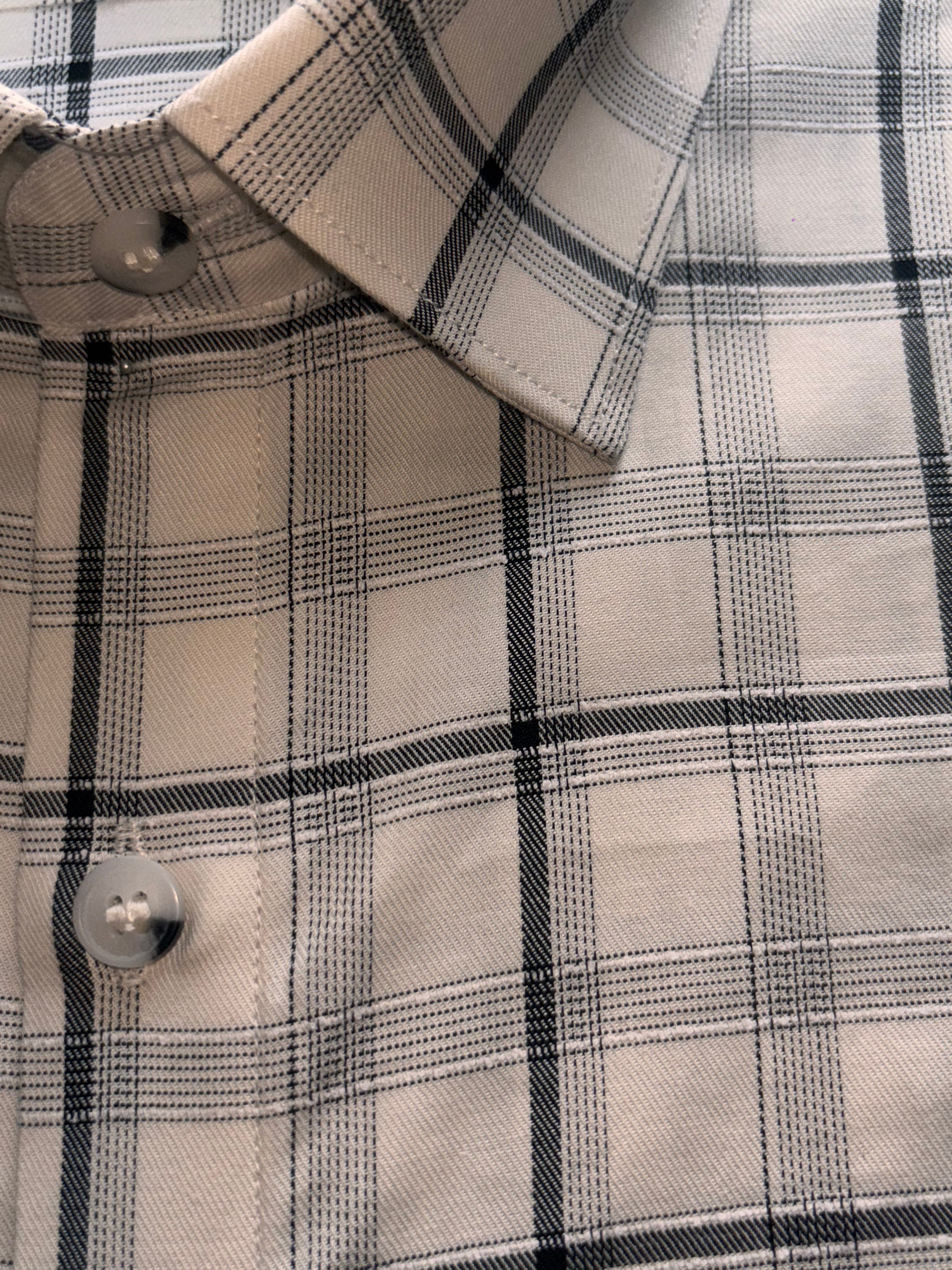 Off white & Dark grey Plaid Regular Fit Cotton Shirt