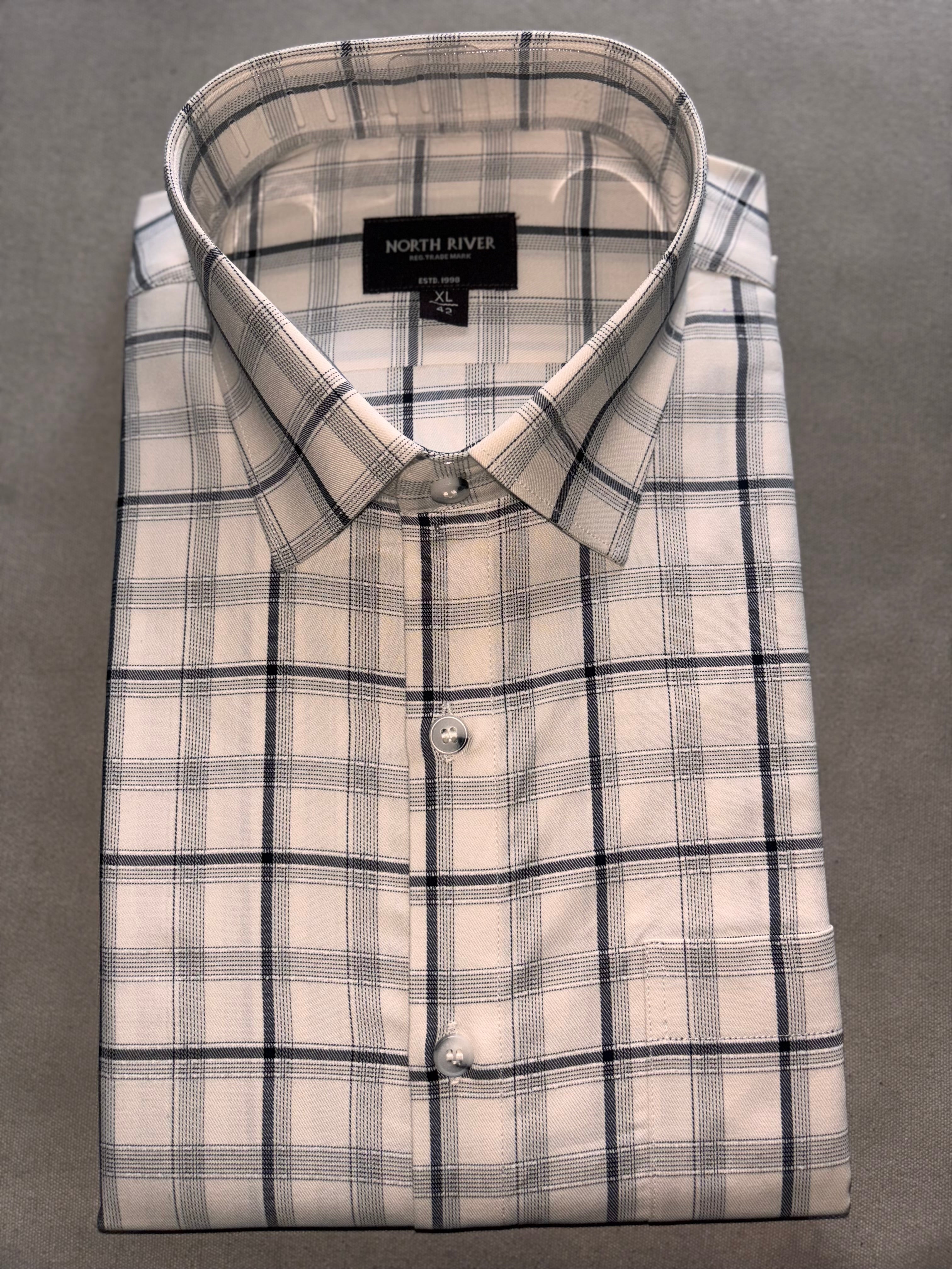 Off white & Dark grey Plaid Regular Fit Cotton Shirt